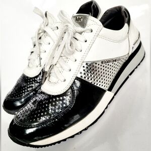Michael Kors Allie Women's Leather Lasered Patent Black/White/Silver US 9.5